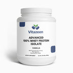 Vitazeen Advanced 100% Whey Protein Isolate container on a white background